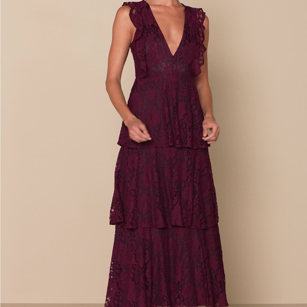 Lulu's Burgundy Lace Maxi Dress
